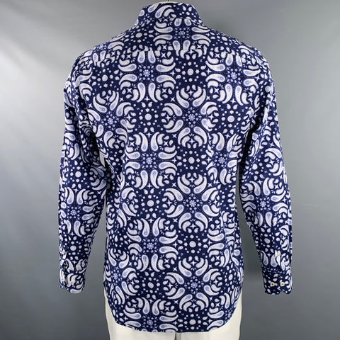 COOGI Size L Navy White Paisley Cotton Button Up Long Sleeve Shirt