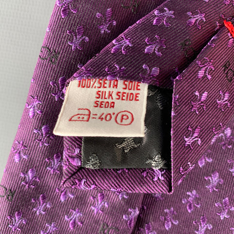 ROMEO GIGLI Purple Fleur de Lis Monogram Silk Tie