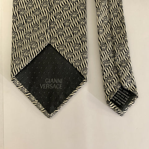 VERSACE White & Black Logo Silk Tie