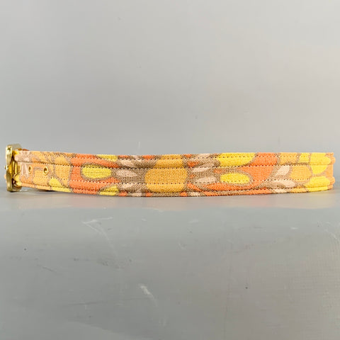 BURBERRY PRORSUM Size 36 Orange Yellow Floral Canvas Leather Belt