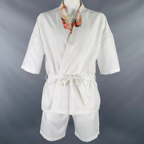YUSUF KAYI Size L White Belted Kimono Shorts Suit