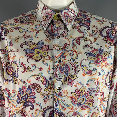 ROBERT GRAHAM Size L Black & White Multi-Color Print Cotton Long Sleeve Shirt