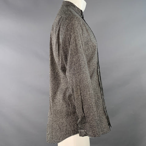 JOHN VARVATOS Size M Black White Abstract Floral Pleated Tuxedo Long Sleeve Shirt