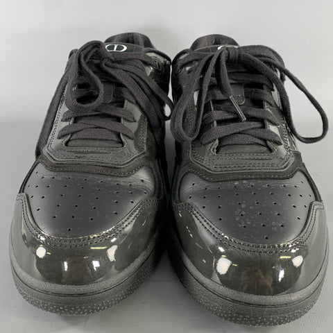 DIOR Size 10.5 Black Logo Patent Leather Low Top Sneakers