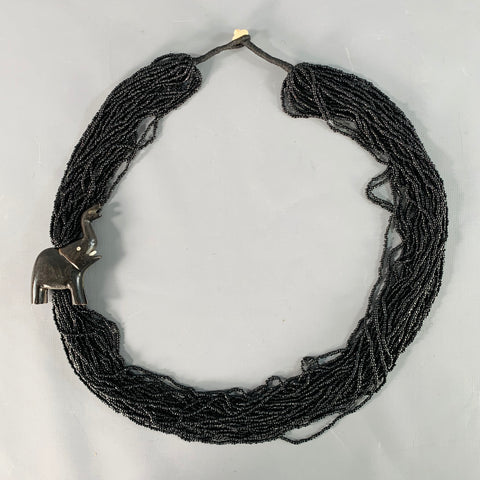 Collier Éléphant Perlé Noir VINTAGE
