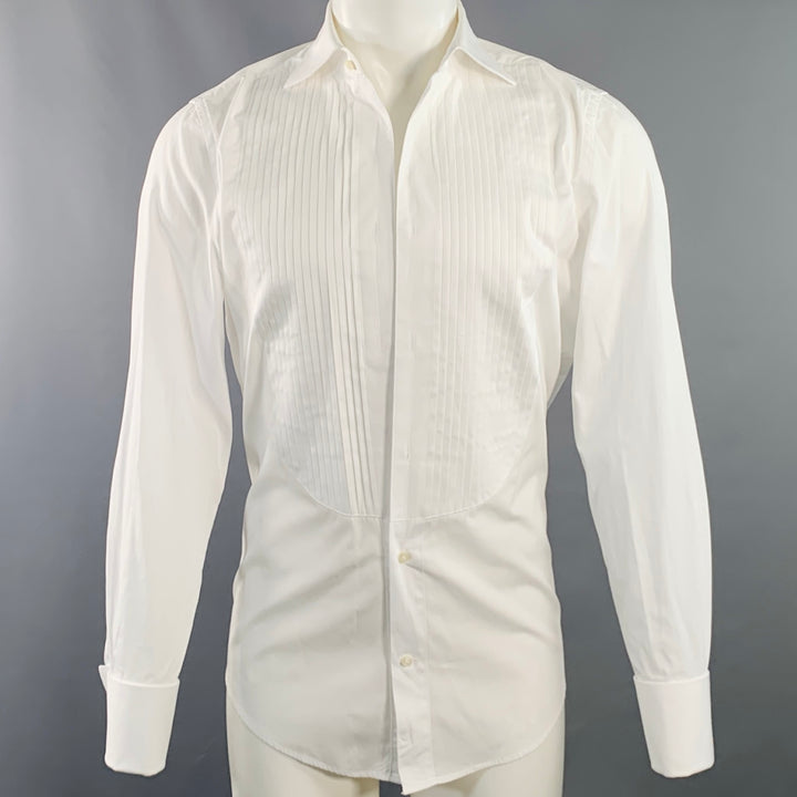 SUITSUPPLY Size S White Cotton Pleated French Cuffs Tuxedo Long Sleeve Shirt