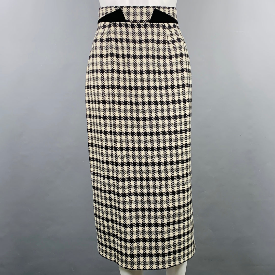 LOUIS FERAUD Size 8 Black Cream Wool Houndstooth Double Breasted Skirt Set