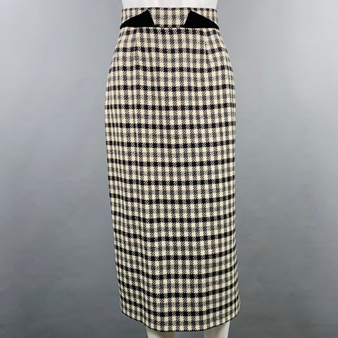 LOUIS FERAUD Taille 36 Noir Crème Laine Pied-de-poule Ensemble Jupe et Veste Croisée