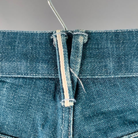 3 X 1 Size 34 Blue White Contrast Trim Cotton Straight Selvedge Jeans