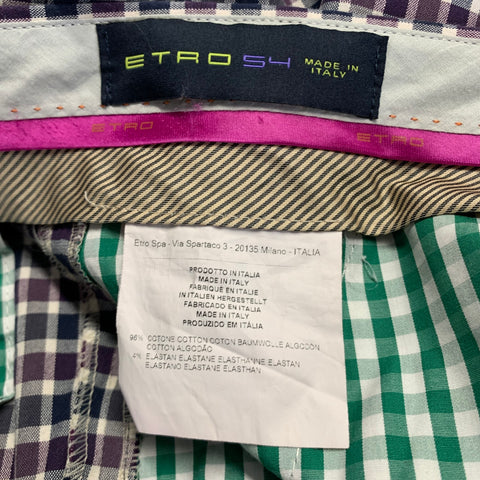 ETRO Size 36 Purple Navy White Checkered Cotton Blend Zip Fly Dress Pants