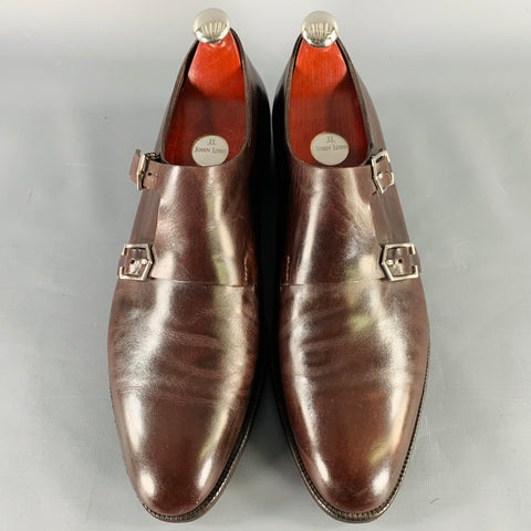 JOHN LOBB Size 10.5 97000E Brown Leather Double Monk Strap Loafers
