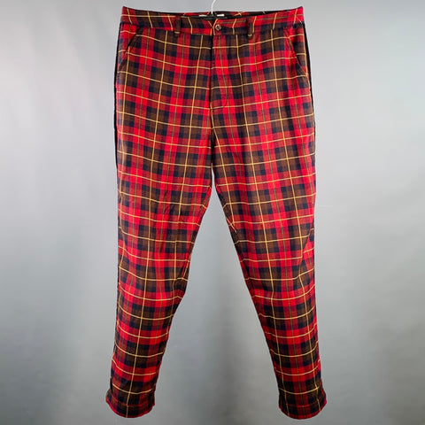 UNIVERSAL WORKS Size 32 Multi Color Plaid Polyester Blend Button Fly Dress Pants