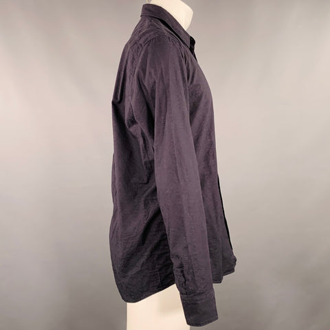 DRIES VAN NOTEN Size M Black Textured Cotton One Pocket Long Sleeve Shirt