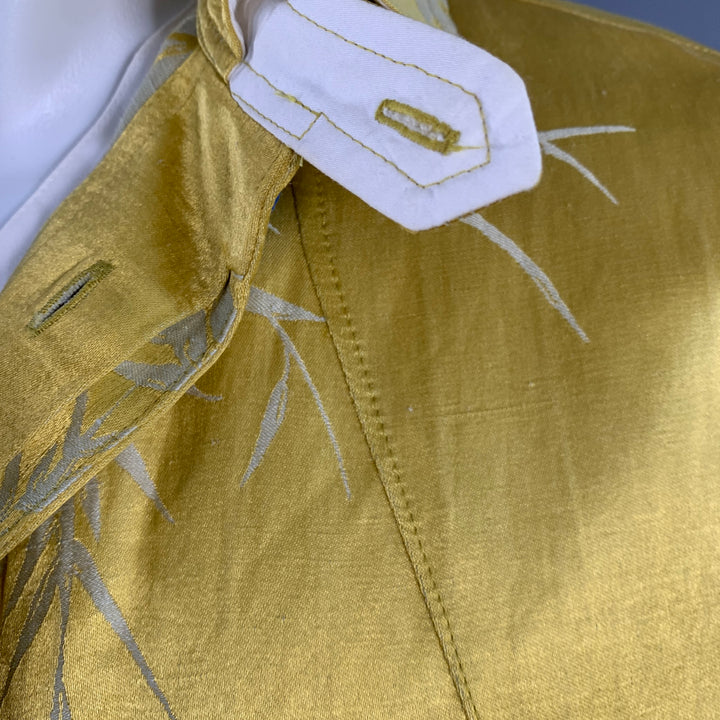 HAIDER ACKERMANN Size S Gold White Jacquard Linen Silk Layered Long Sleeve Shirt