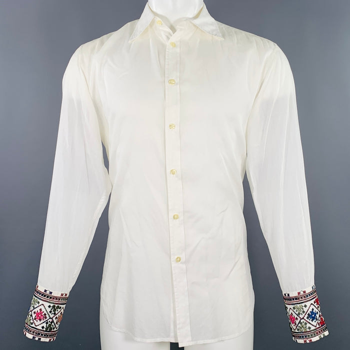 PS by PAUL SMITH Size M White Multi Color Embroidery Cotton Long Sleeve Shirt
