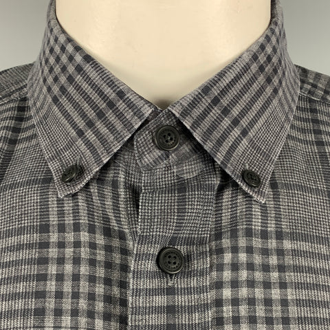 BELSTAFF Size L Grey Black Plaid Linen Cotton Button Up Long Sleeve Shirt