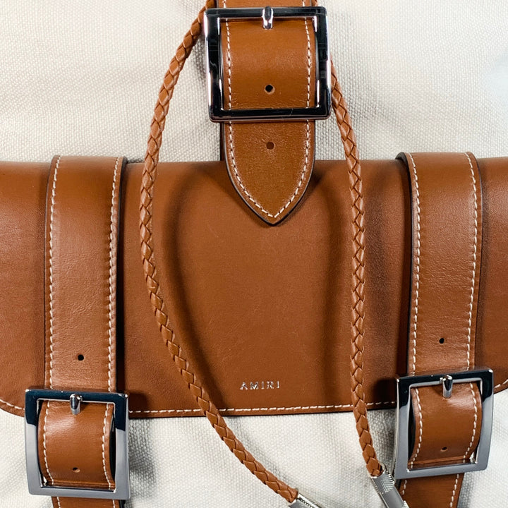 AMIRI Brown Cream Canvas Leather Backpack Bag