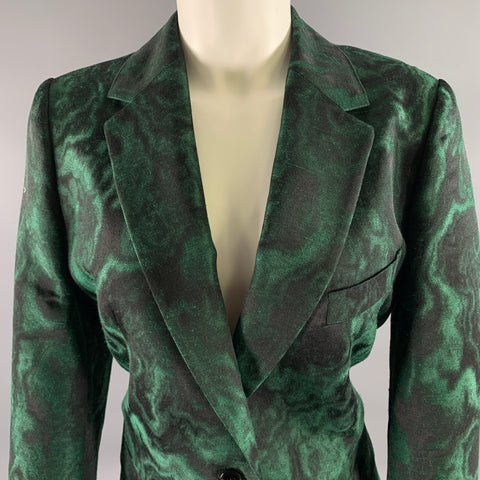 DRIES VAN NOTEN Size 12 Green Black Silk Blend Blazer
