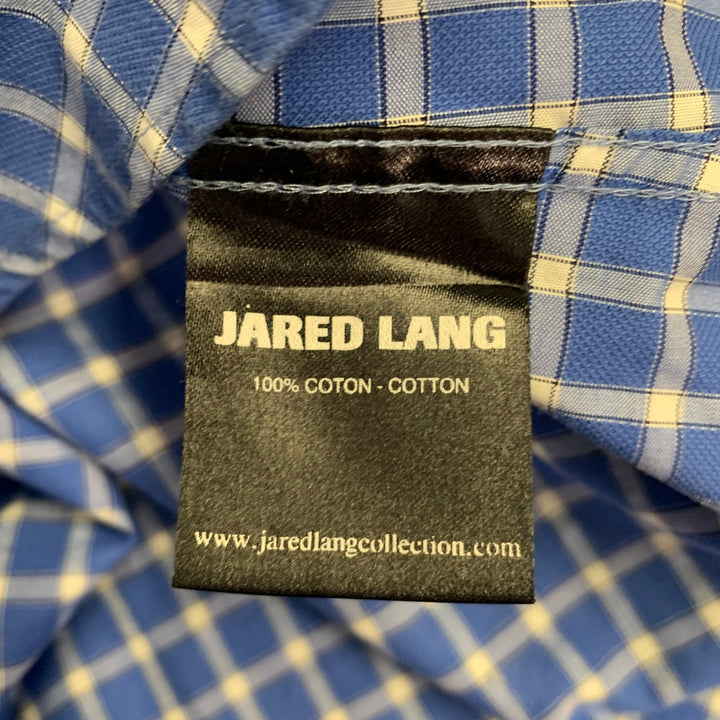 JARED LANG Size M Blue White Checkered Cotton Spread Collar Long Sleeve Shirt