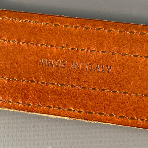 BURBERRY PRORSUM Size 36 Orange Yellow Floral Canvas Leather Belt