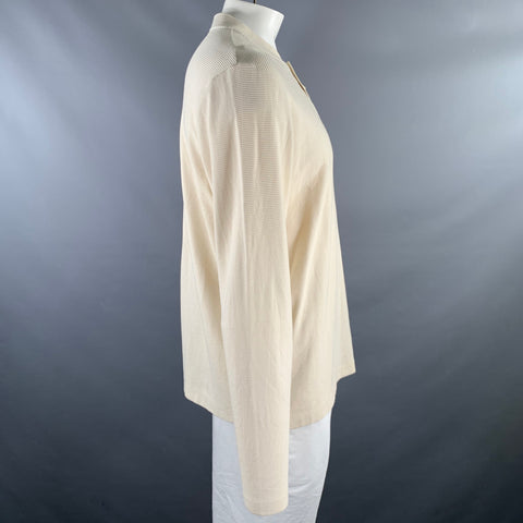 HUGO BOSS Size XL Cream Ribbed Cotton Henley Pullover