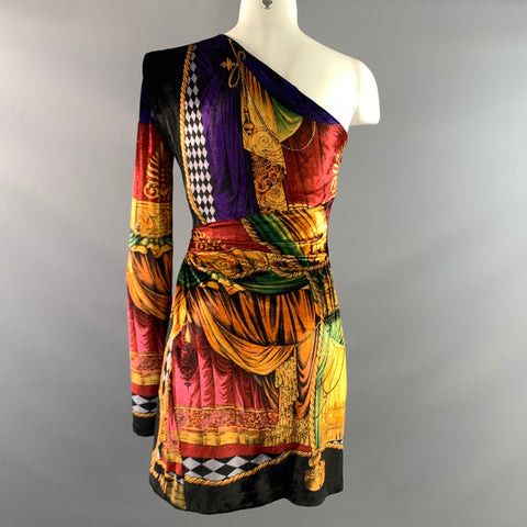VERSACE SS1993 Size 6 Yellow Multi Color Acetate & Silk Baroque Cocktail Dress