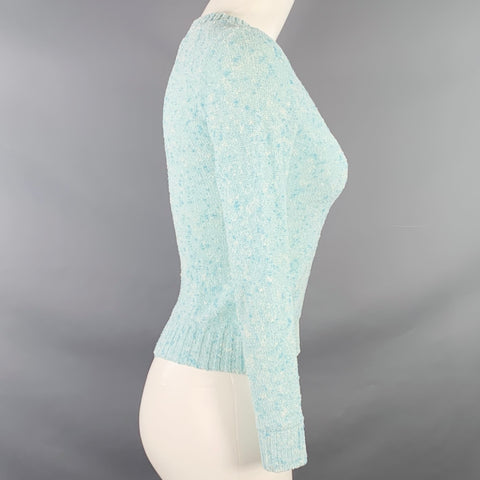 COURREGES Vintage Size XS Blue White Triacetate Blend Crew Neck Pullover