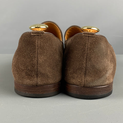 GUCCI Size 9.5 Brown Textured Leather Slip On Loafers