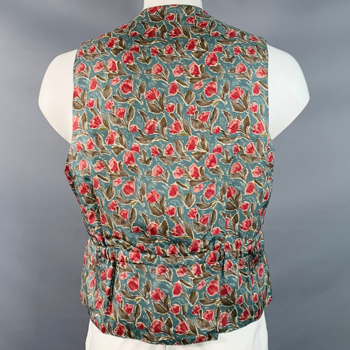 ERMENEGILDO ZEGNA Size L Blue Olive Pink Floral Silk Vest