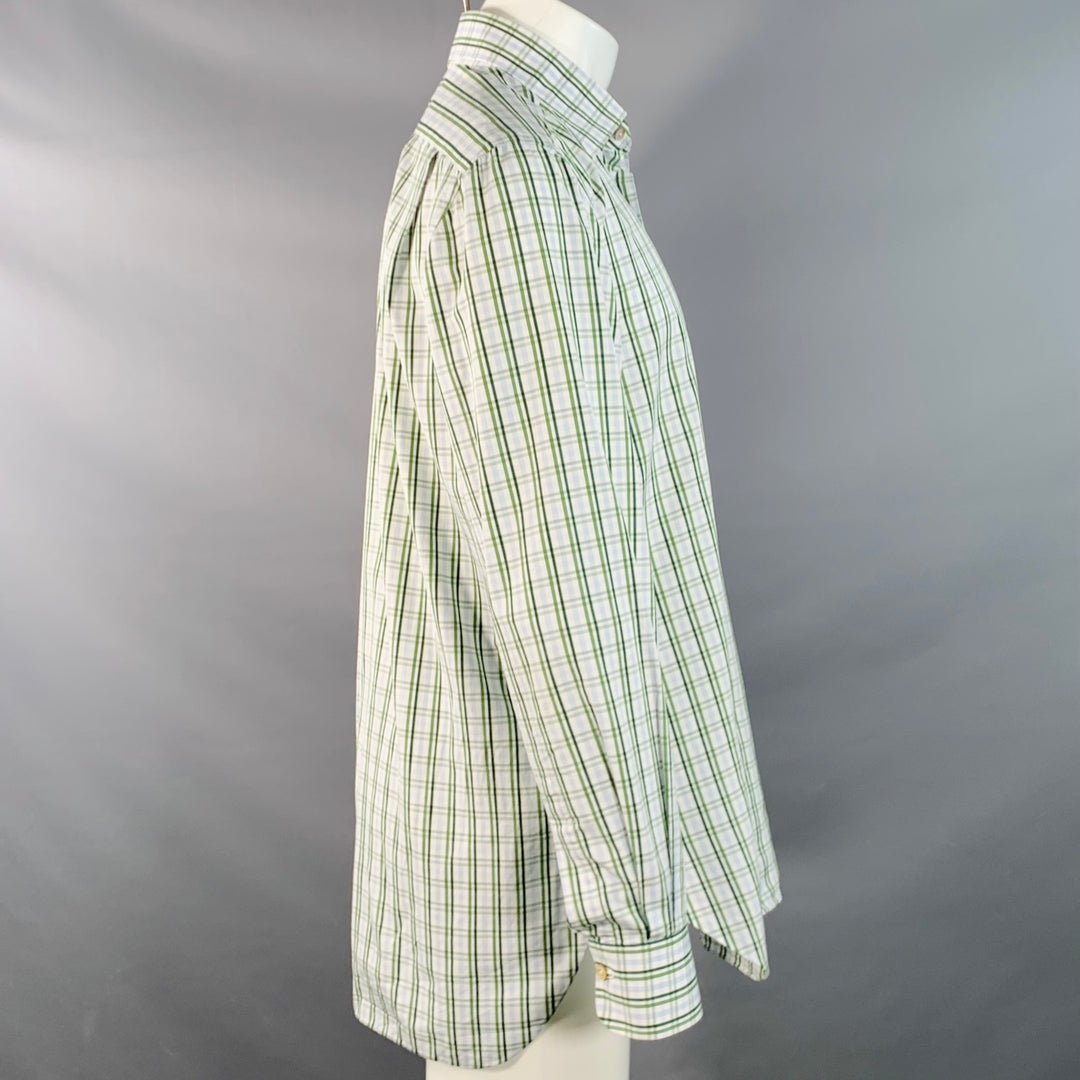 KITON Size M White Green Plaid Cotton Curved Cutaway Long Sleeve Shirt