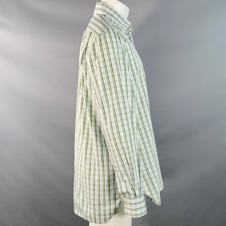 KITON Size M White Green Plaid Cotton Curved Cutaway Long Sleeve Shirt