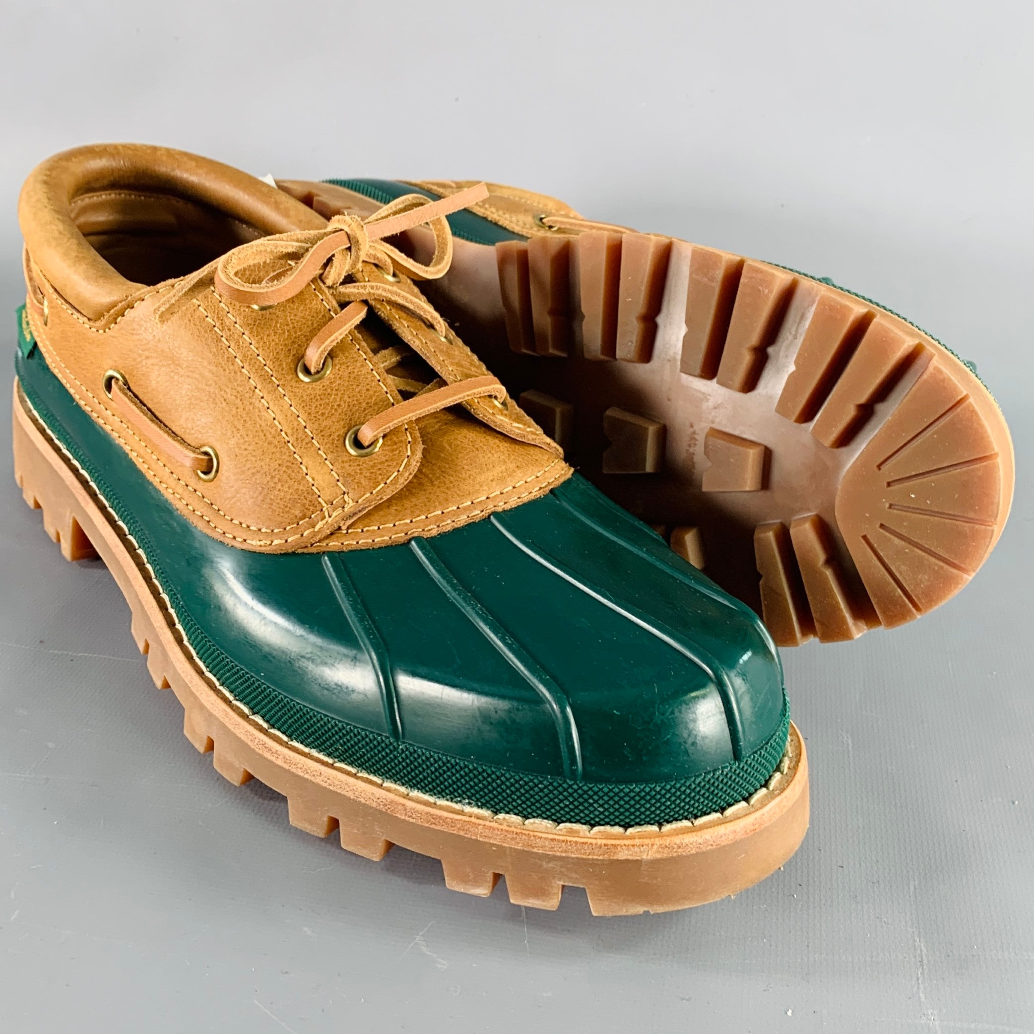 AIME LEON DORE Size 12 Papia Moc Green Brown Rubber Lace-Up Boots