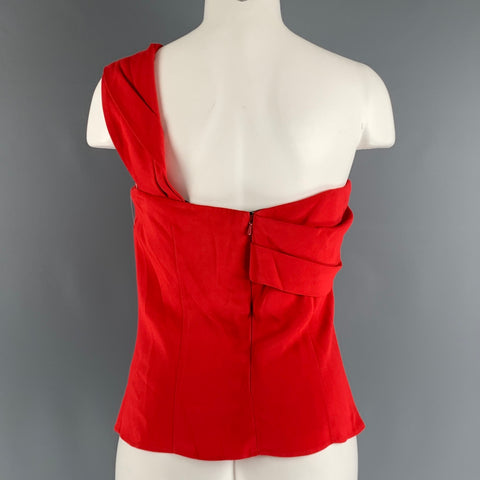 CUSHNIE ET ​​OCHS Taille 8 Haut décontracté en viscose élasthanne rouge à une épaule