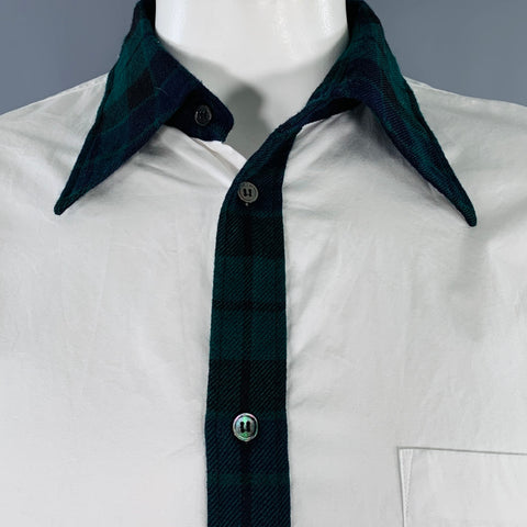 COMME des GARCONS HOMME PLUS Size L White Green Contrast Trim Long Sleeve Shirt