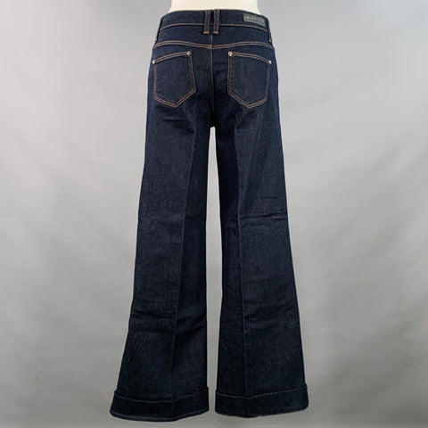 BURBERRY LONDON Size 27 Blue Indigo Cotton Blend Contrast Stitch Wide Leg Jeans