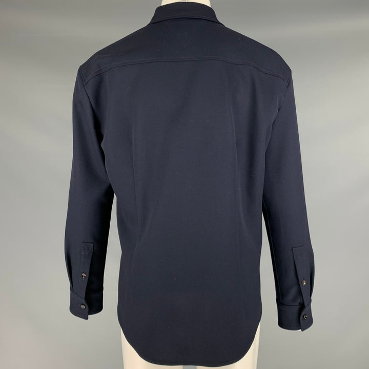 BOTTEGA VENETA Size M Navy Polyamide Button Up Long Sleeve Shirt