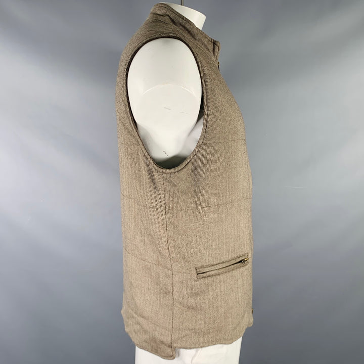BRUNELLO CUCINELLI Size L Beige Brown Wool Herringbone Vest
