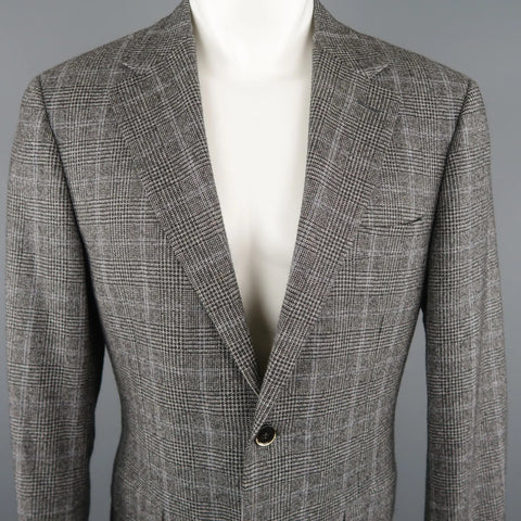 CANALI Size 40 Grey Black Glenplaid Wool Cotton Sport Coat CANALI