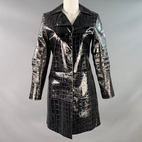 DUE G Size 6 Black Embossed Patent Leather Single Breasted Coat