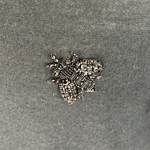DOLCE & GABBANA Size M Black Beaded Honeybee Applique Cashmere Buttoned Polo