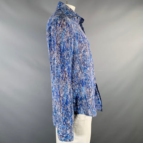 BILLIONAIRE COUTURE Size XL Blue Black White Snake Silk Long Sleeve Shirt
