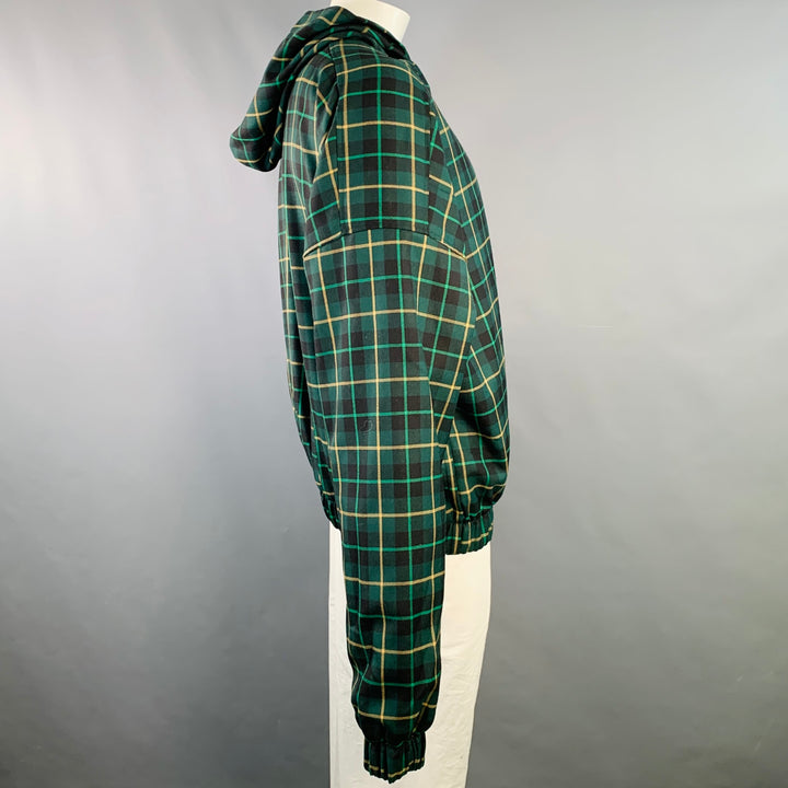 LIBERAL YOUTH MINISTRY Size L Grunge Hoodie Green Black Yellow Plaid Wool Oversized Sweatshirt