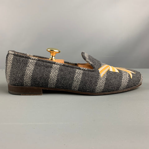 STUBBS & WOOTTON Size 10 Grey Silver & Gold Wool Slip On Loafers