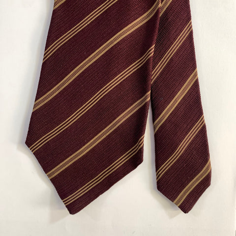 GIORGIO ARMANI Burgundy Camel Stripe Silk Blend Tie