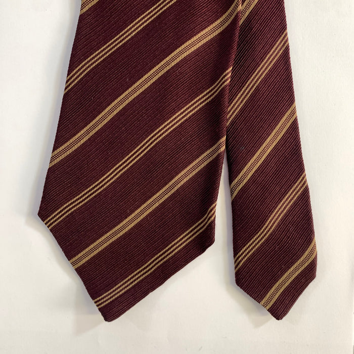GIORGIO ARMANI Burgundy Camel Stripe Silk Blend Tie