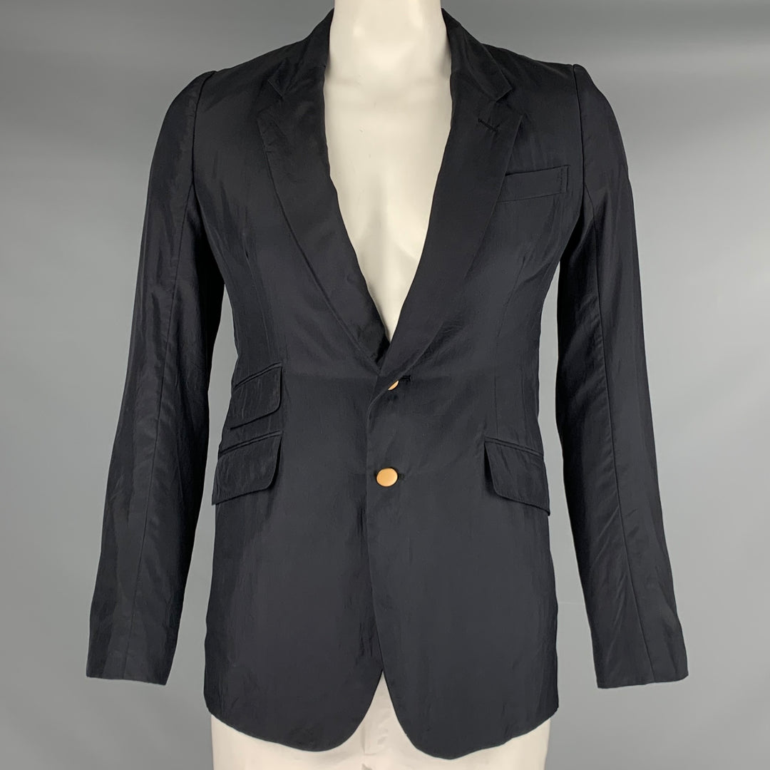 ALEXANDER MCQUEEN Size 40 Black Silk Notch Lapel Sport Coat