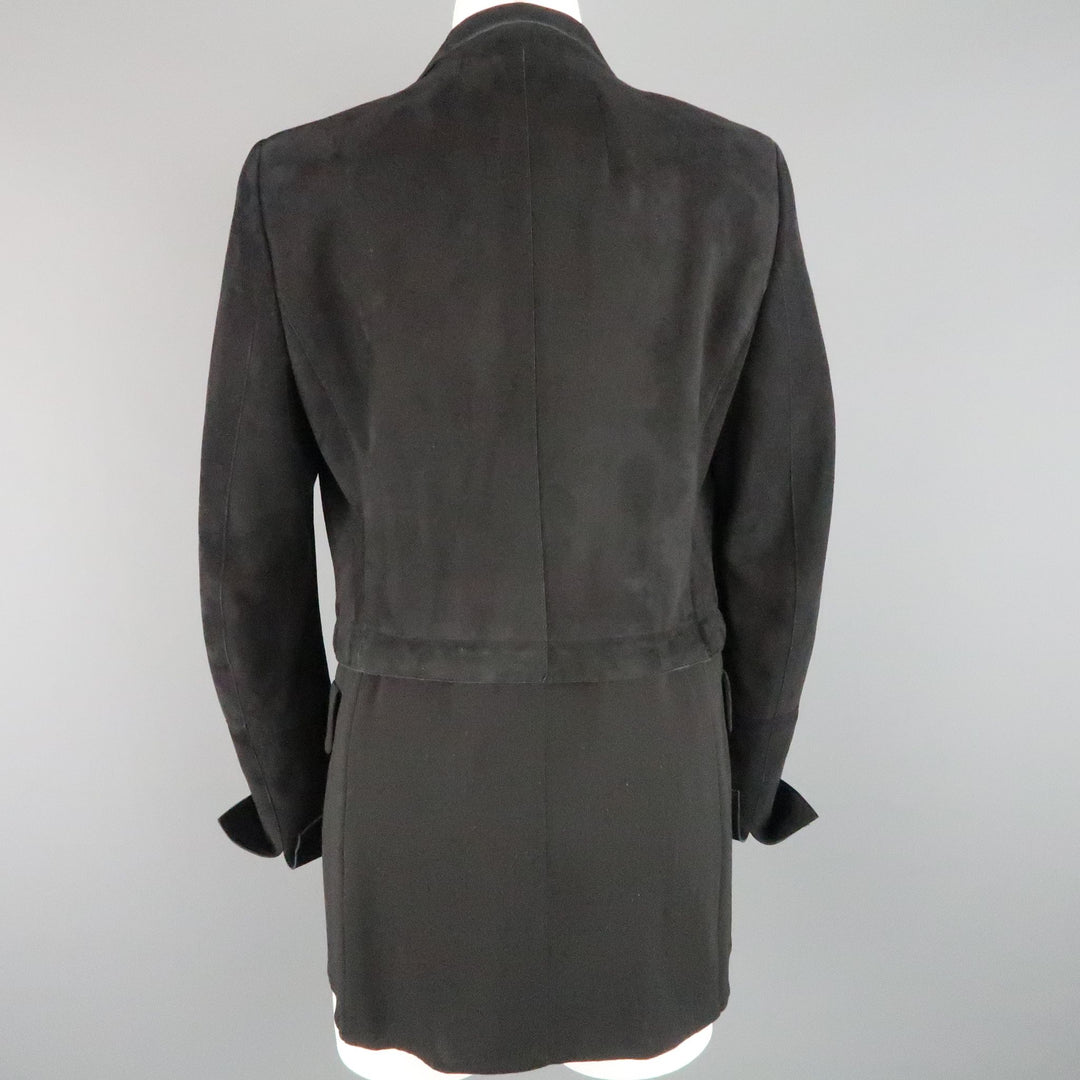 AKRIS Size 10 Black Suede & Wool Zip Off Sport Coat Jacket