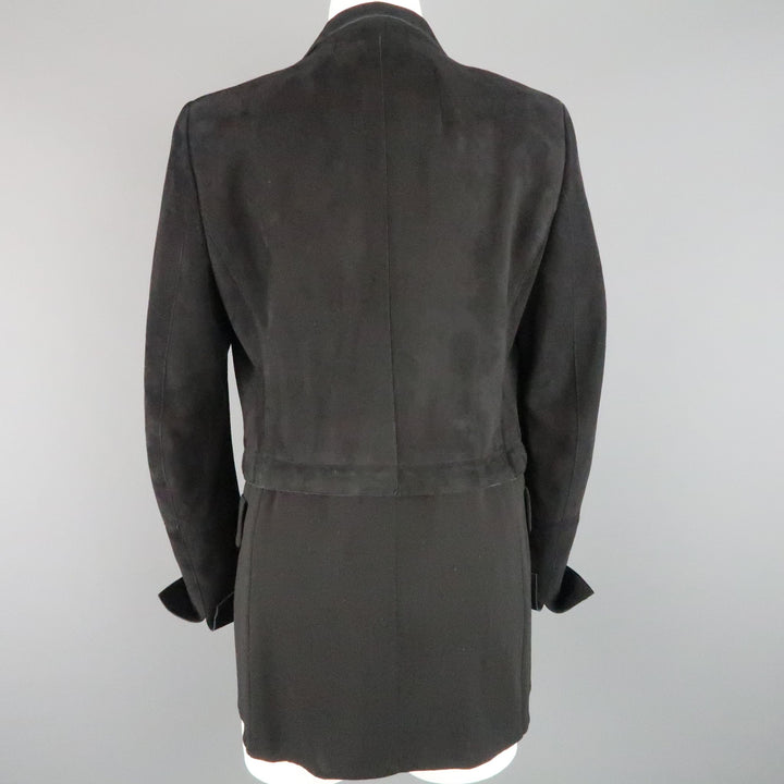AKRIS Size 10 Black Suede & Wool Zip Off Sport Coat Jacket