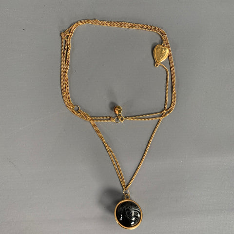 BURBERRY Gold Black Chain Link Glass Necklace