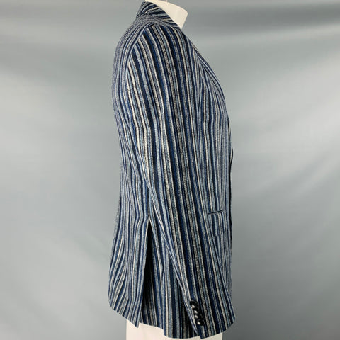 ETRO Size 42 Navy Black White Stripe Wool Blend Notch Lapel Sport Coat
